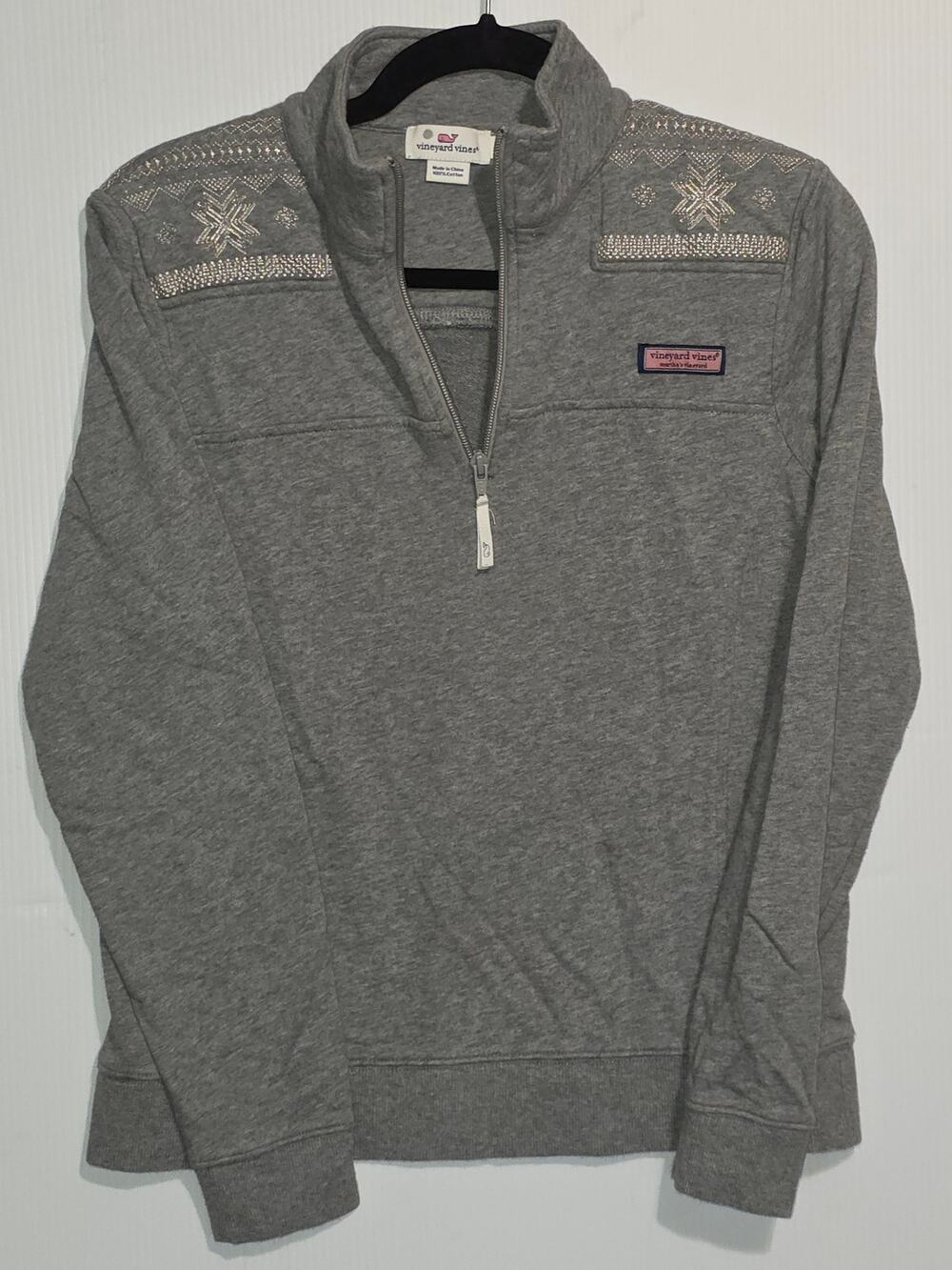 Vineyard Vines 1/4-Zip Pullover Sweatshirt Women S Gray Fair Isle Nordic Preppy